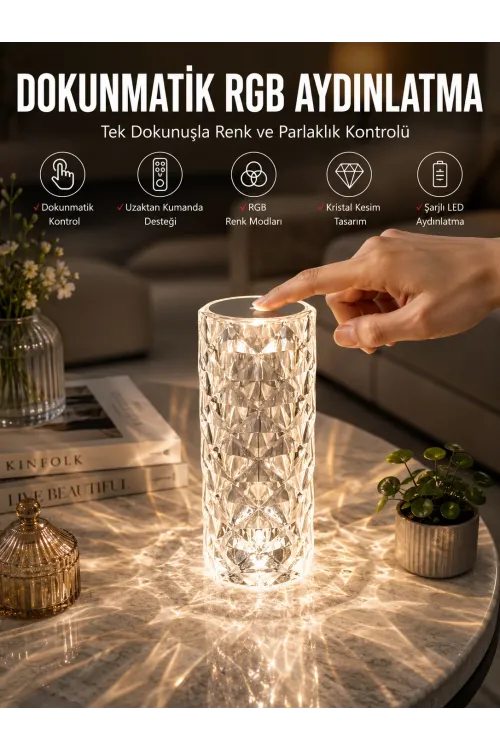 Dokunmatik Kristal Gece Lambası Hediyelik