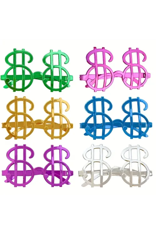 Dolar Şekilli Metalize Parti Gözlüğü 6 Adet