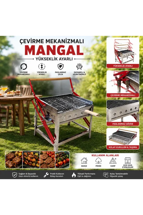 Döndürmeli - Çevirmeli Paslanmaz Mekanizmalı Mangal