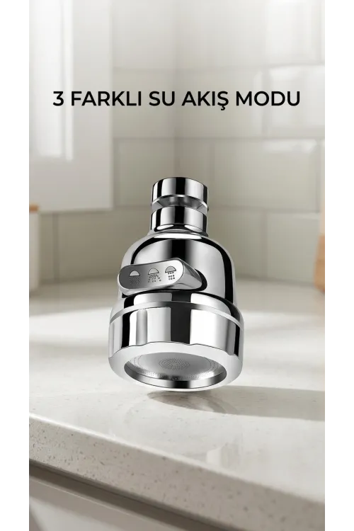 Döner Fonksiyonlu Krom Su Tasarruflu Musluk Başlığı Mutfak Evye Banyo Aparatı