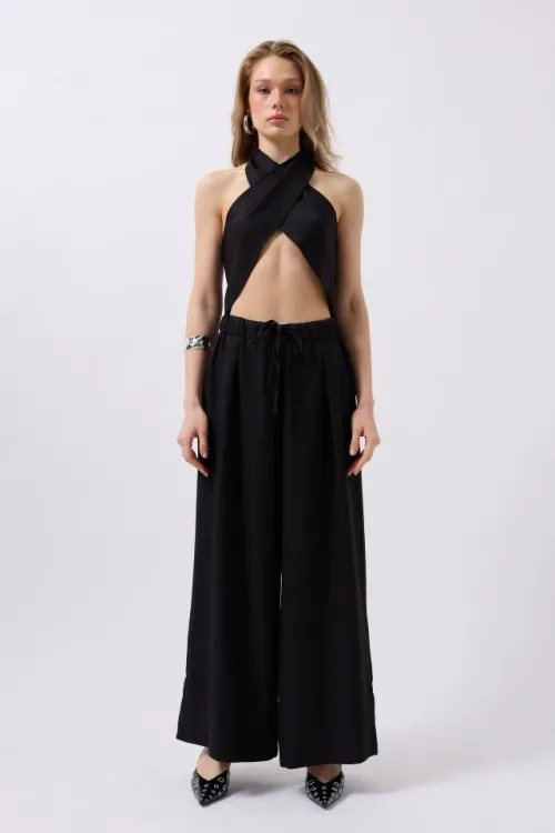 Düşük Bel Oversize Keten Pantolon