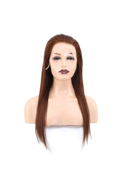 Düz Front Lace Gerçek Tül Peruk - Açık Kahve - 60-65cm