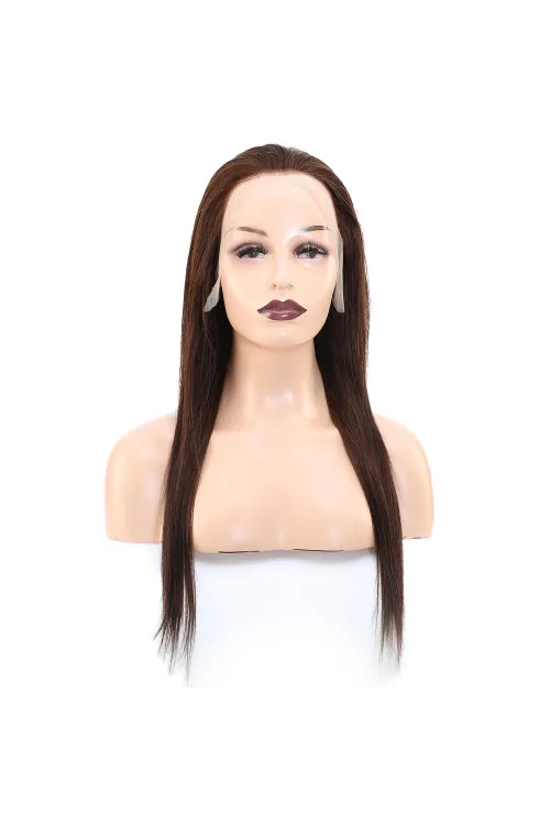 Düz Front Lace Gerçek Tül Peruk - Koyu Kahve - 60-65cm