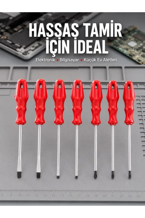 Düz Ve Yıldız Başlıklı 7li Tornavida Seti Ergonomik Tutma