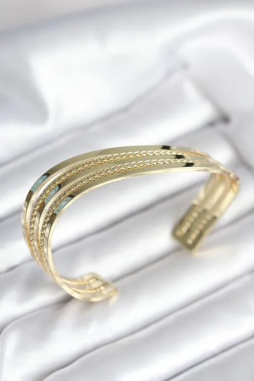 ietaks™ Eğik Şerit Model Gold Renk Pirinç Kadın Bileklik