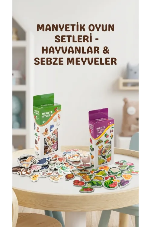 Eğitici Manyetik Oyuncak Seti 56 Parça Hayvan Sebze Meyve Magnet