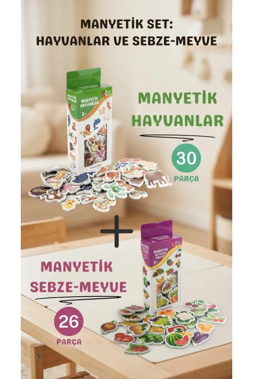 Eğitici Oyuncak Seti Manyetik Hayvanlar Ve Sebze Meyveler 56 Parça