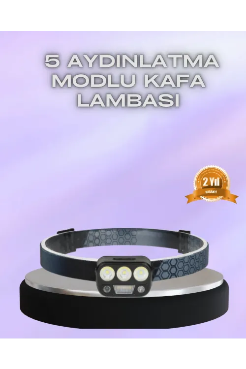 El Hareket Sensörlü Led Kafa Feneri 5 Mod Ayarlanabilir