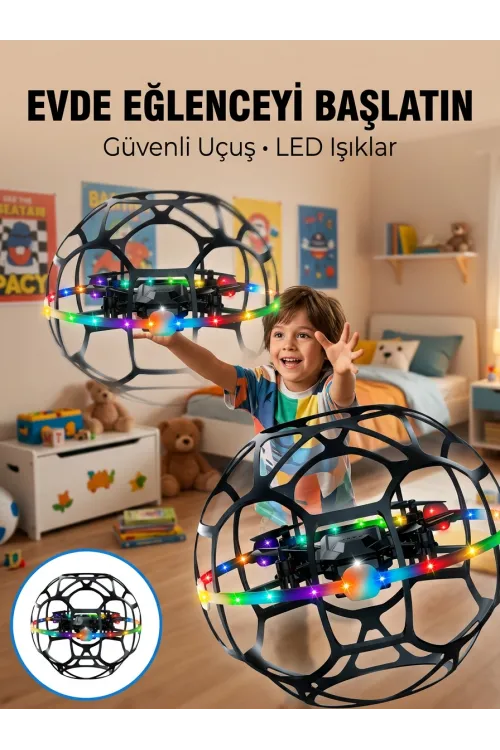 El Hareketi Kontrollü Futbol Topu Tasarımlı Drone Led Işıklı