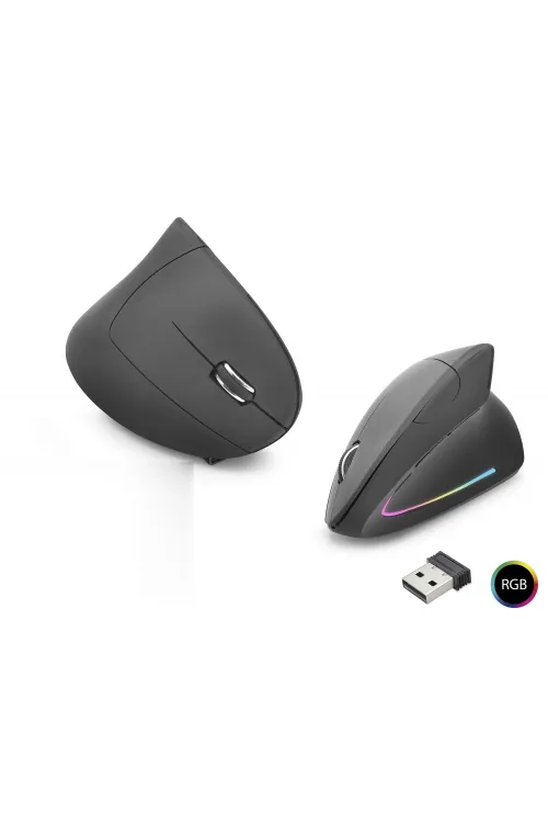 Ergonomik Dikey Gaming Mouse Dual Mode 1600 Dpi Sessiz Rgb - Siyah ND1211