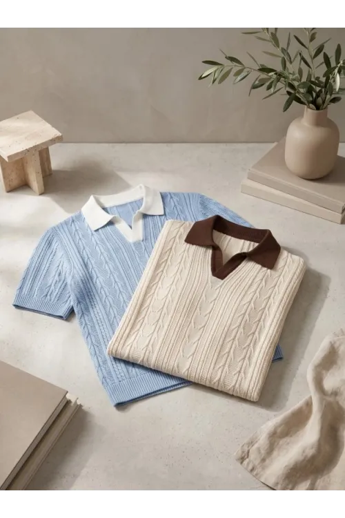 Erkek 2li Paket Desenli Kısa Kollu Pamuk Triko Tişört