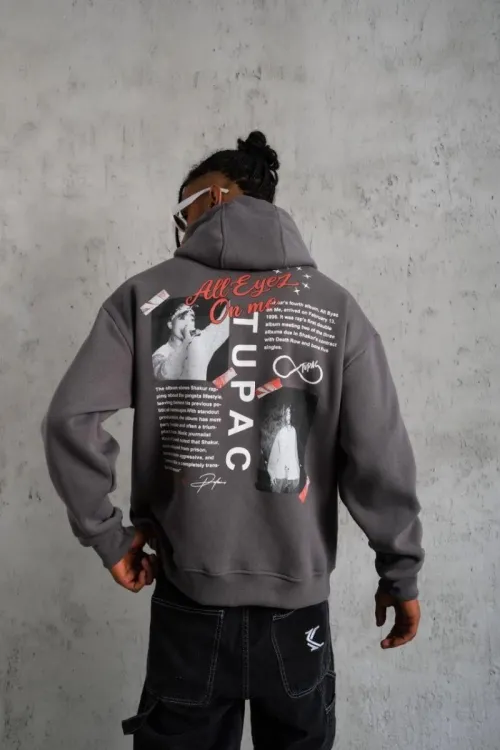 Erkek 3 İplik Pamuklu Kapüşonlu Baskılı Cepli Oversize Sweatshirt Hoodie - Gri