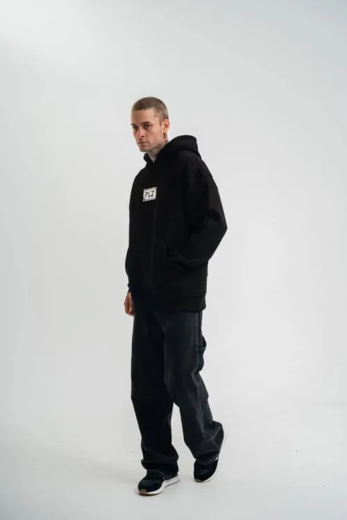 ERKEK 3 İplik Pamuklu Kapüşonlu Patchli Nakışlı Hoodie SweatShirt - Siyah
