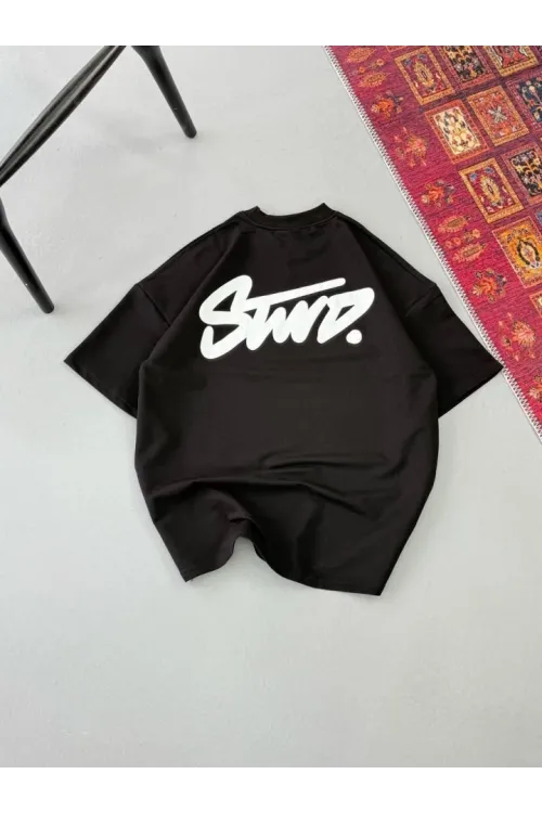 Erkek Baskılı Oversize T-shirt - Siyah