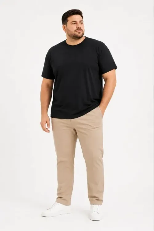 Erkek Battal Big Size Basic Tişört Bisiklet Yaka Rahat Kalıp T-Shirt - Siyah