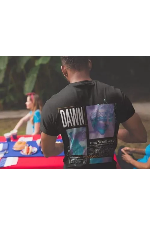 Erkek Bisiklet Yaka Baskılı Oversize T-Shirt - Siyah