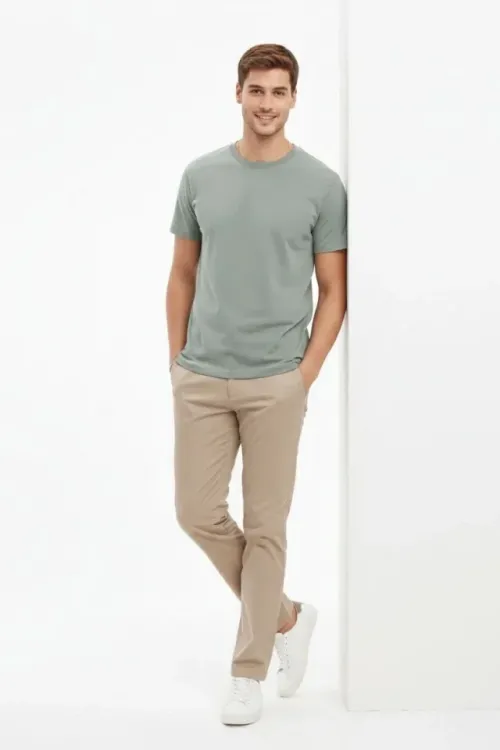 Erkek Bisiklet Yaka Tişört Regular Kalıp Basic Pamuklu Günlük Kullanım T-shirt - Mint Yeşili