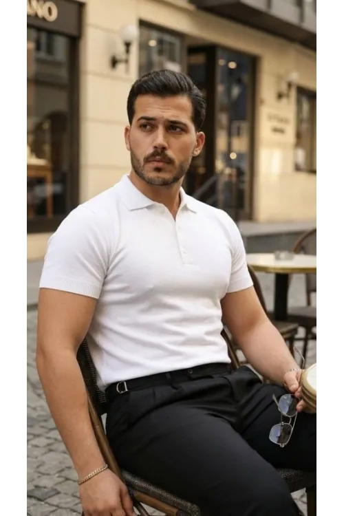 Erkek Düğme Yakalı Kısa Kollu Pamuk Triko Tişört