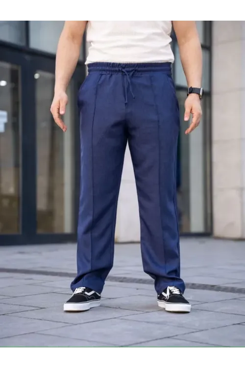 Erkek Keten Cepli Çıma Dikişli Jogger Buggy Pantalon Rahat Kalıp - Lacivert