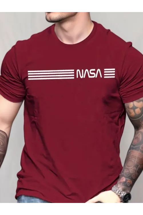 Erkek Kısa Kollu Nasa Baskı Basic Erkek T-shirt