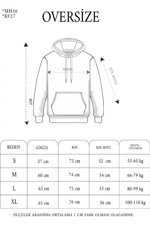 Erkek Nakış İşlemeli Kapşonlu Antrasit Sweatshirt Üç İplik Double Oversize- Füme