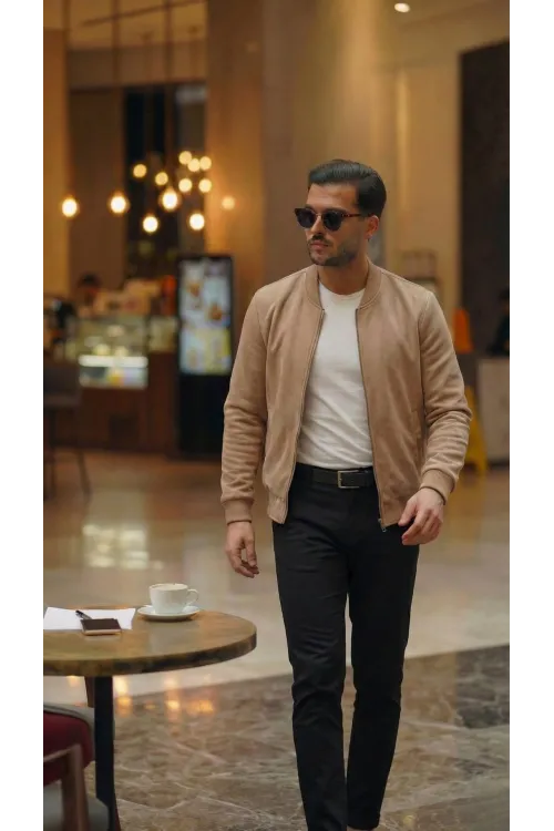 Erkek Scuba Süet Kumaş Bomber Hırka
