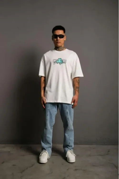 Erkek Sırt Baskılı T-shirt - Beyaz