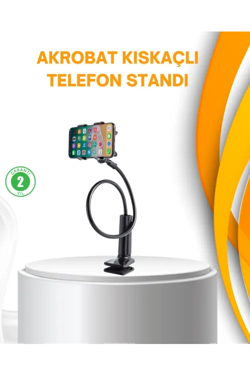 Esnek Gövdeli Mandallı Masaüstü Telefon Tutucu