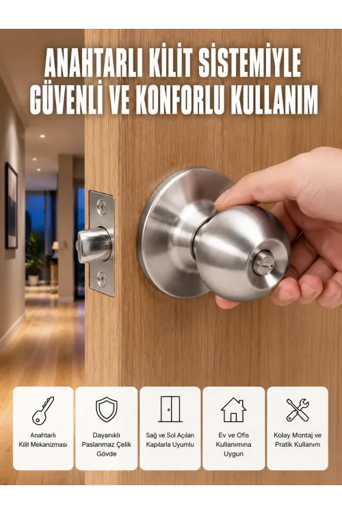 Estetik Güvenli Topuzlu Kapı Kilidi