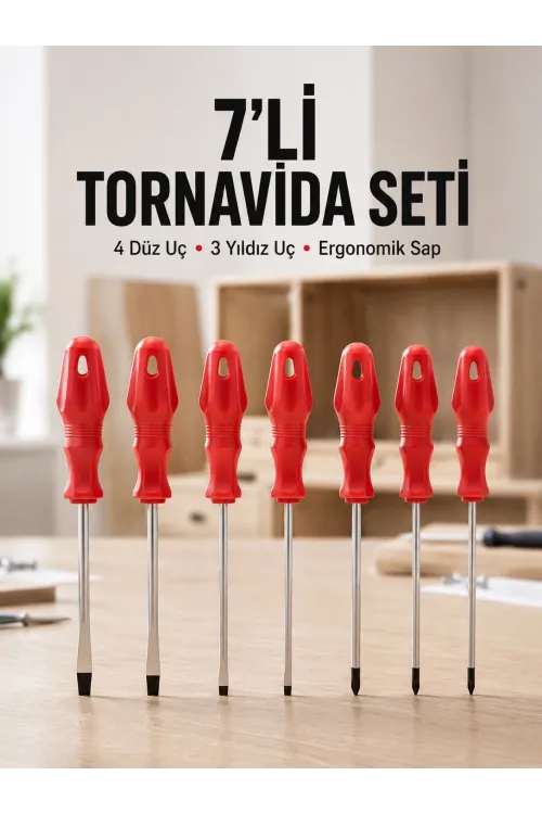 Ev Ve Atölye Kullanımına Uygun 7 Parça Tornavida Seti