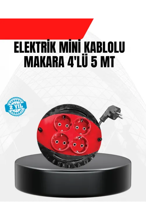 Ev Ve Ofis İçin 5 Metre Kablolu 4 Priz Makarası
