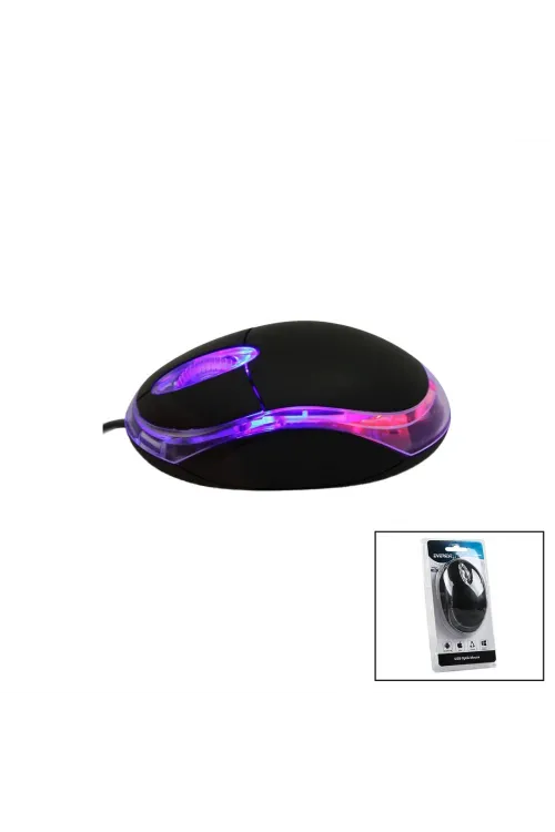 Everest Km-6809  Kablolu Usb - Işıklı  Siyah Optik Mouse  1200 Dpı   Vakumlu Ambalaj  110cm Kablo