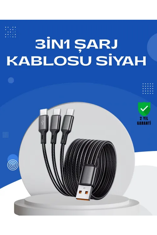 Evrensel 3 Başlıklı Şarj Kablosu – İphone Huawei Samsung İçin