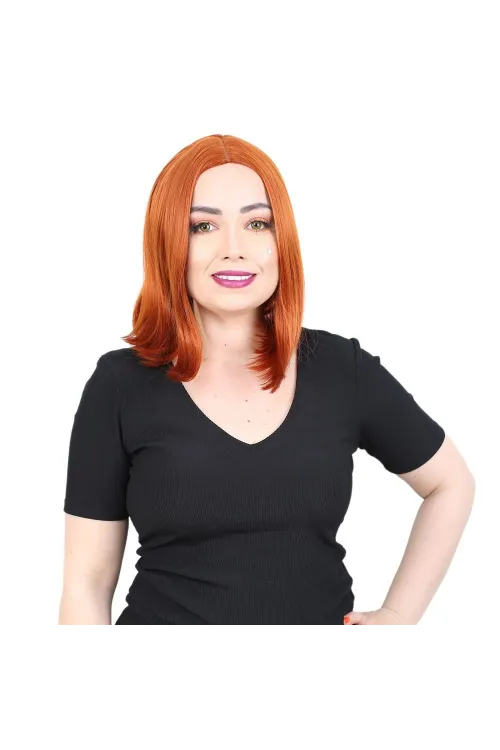 Fiber Sentetik Peruk Perçemsiz Kısa Düz - Bakır