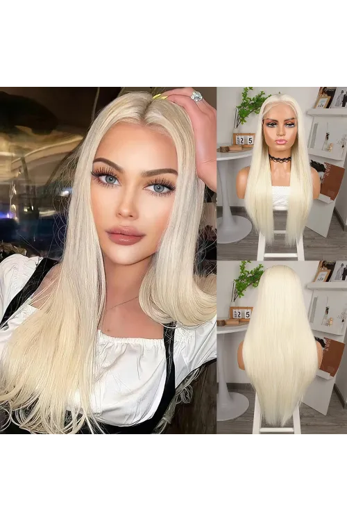 Fiber Sentetik Platin Düz Tül Peruk