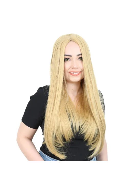Fiber Sentetik Uzun Düz Peruk - Sarı