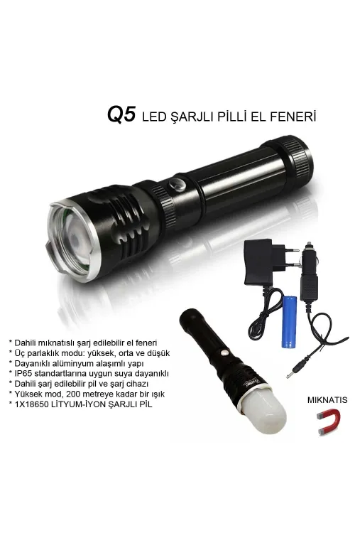 Flaşörlü Uzun Mesafeli Şarjlı Pilli Mıknatıslı El Feneri  Wt-282