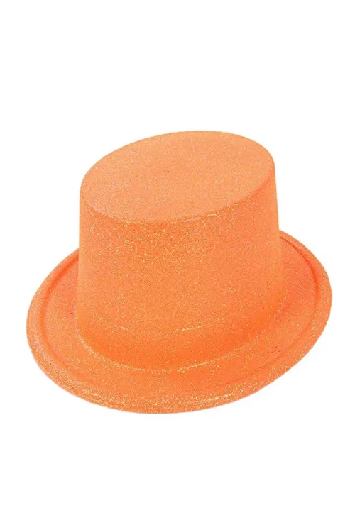 Floresan Turuncu Renk Simli Uzun Fötr Melon Şapka 12 cm