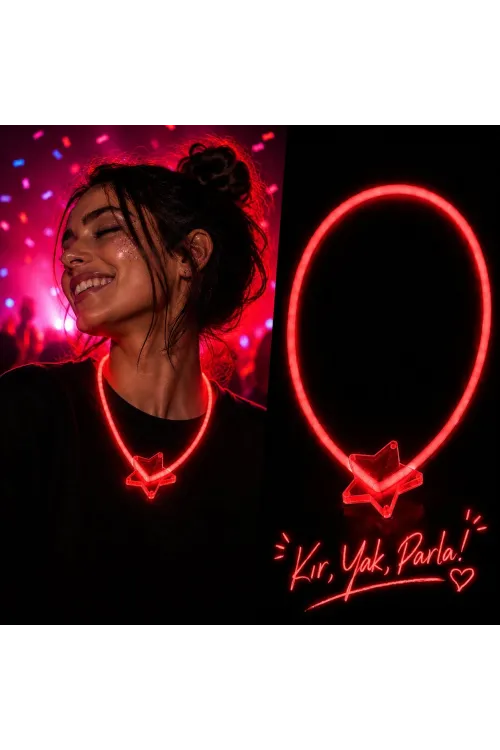 Fosforlu Yıldız Parti Kolyesi – Neon Işıklı Kolye Kırmızı Renk