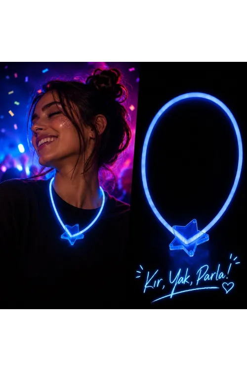 Fosforlu Yıldız Parti Kolyesi – Neon Işıklı Kolye Mavi Renk