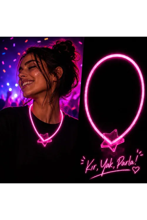 Fosforlu Yıldız Parti Kolyesi – Neon Işıklı Kolye Pembe Renk