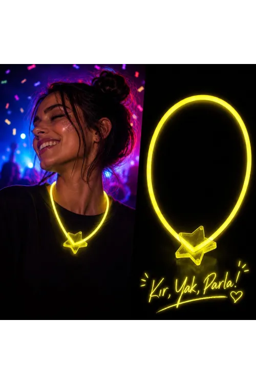 Fosforlu Yıldız Parti Kolyesi – Neon Işıklı Kolye Sarı Renk