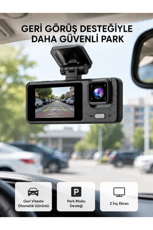 Full Hd 3lü Araç Kamerası Geri Görüş Destekli Park Modlu 1080p Dvr