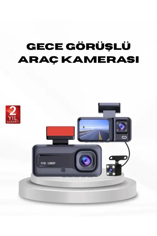 Full Hd Üç Kameralı Araç Kamerası G-sensörlü Ve Gece Görüşlü