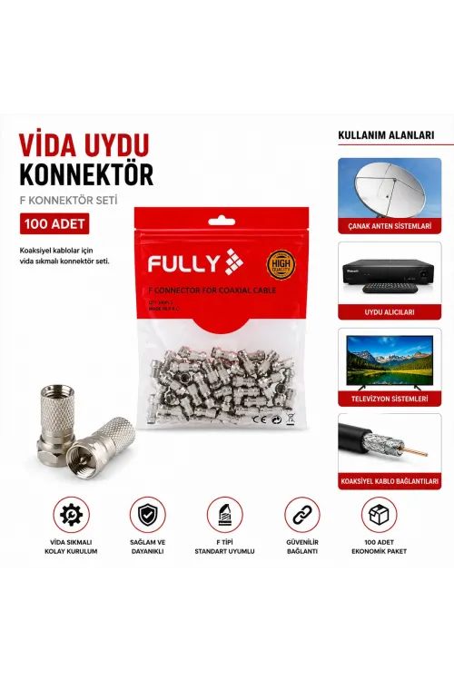 Fully E-320a ( Ef ) ( Vida ) ( 100pcs ) Uydu Konnektör*1x100