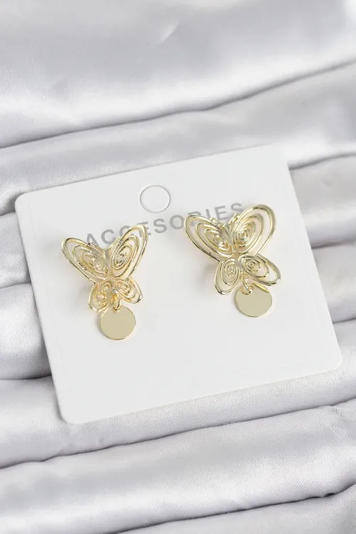 Füsun Küpesi Model Gold Renk Kelebek Model Pirinç Kadın Küpe