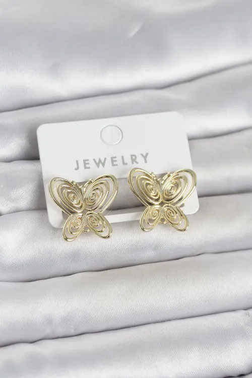Füsun Küpesi Model Gold Renk Kelebek Model Pirinç Kadın Küpe
