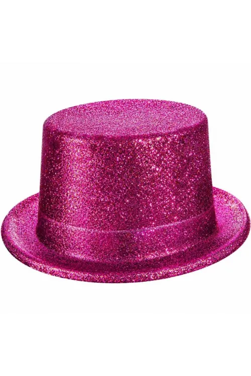 Fuşya Simli Glitter Silindir Parti Şapkası