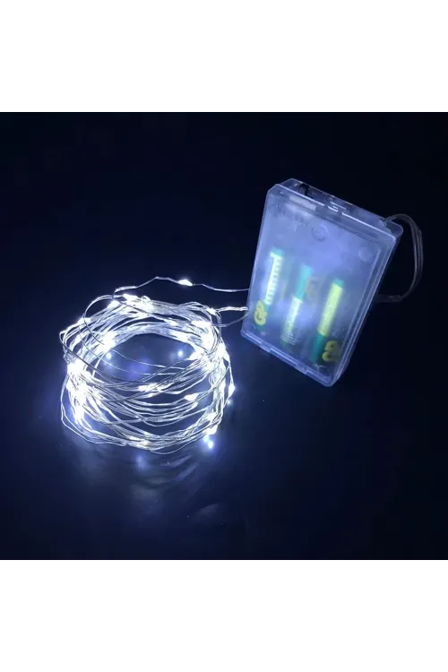 GD957 Şerit Pilli Aydınlatma 3 metre 30 Adet Beyaz Peri Led