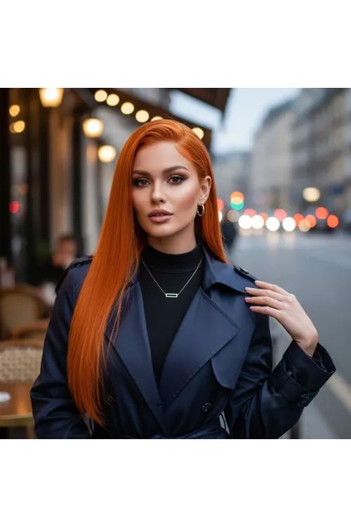 Gerçek Front Lace Tül Peruk - Düz - Canlı Bakır 70-75cm